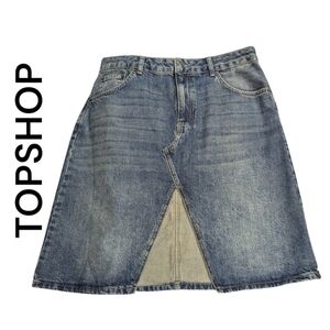 Topshop | Women's NWOT Split Front Denim Skirt  | Medium Stone Blue | Size 8
